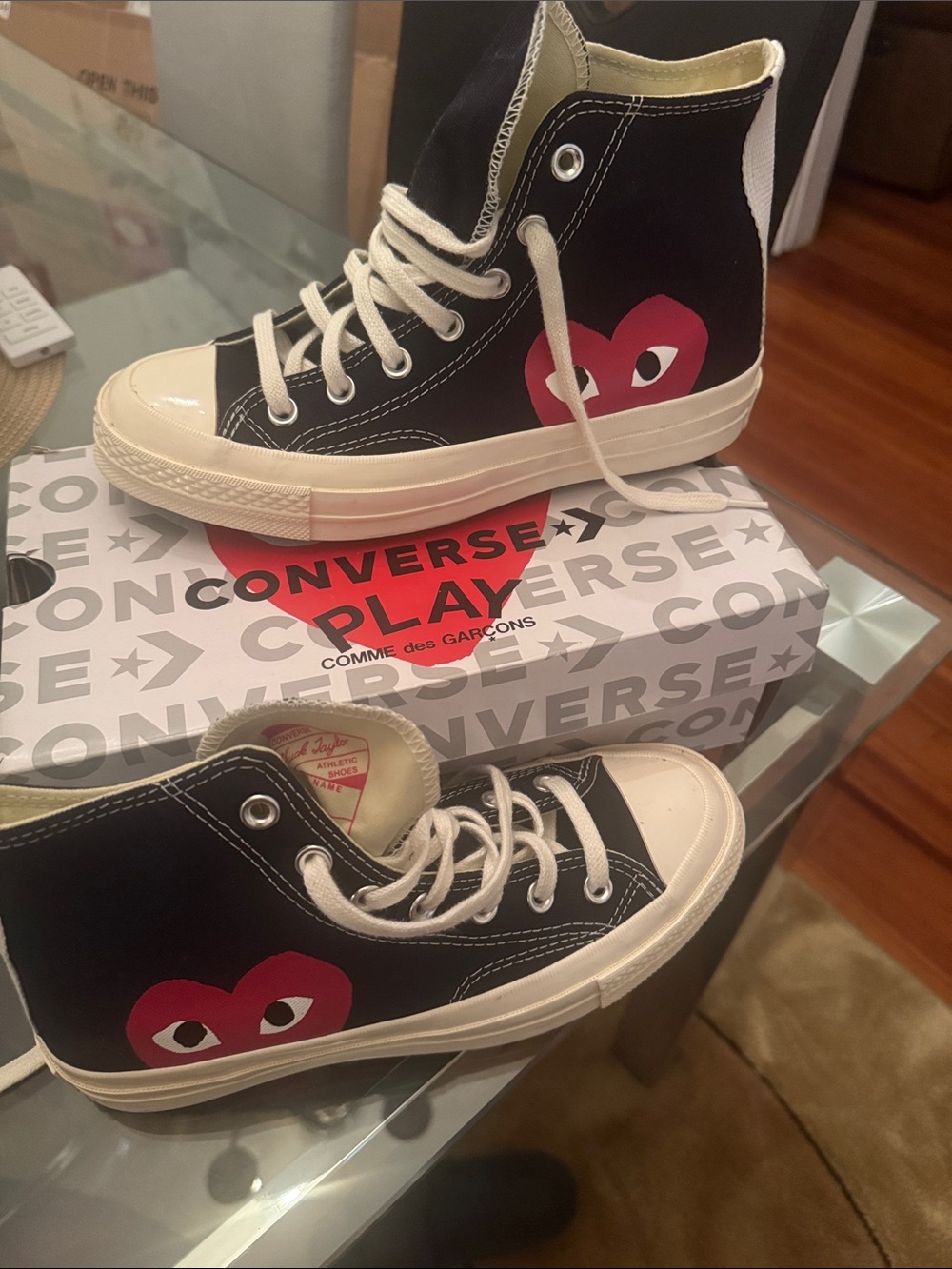 Comme des Garçons PLAY Black High-Top Sneakers with Red Heart
